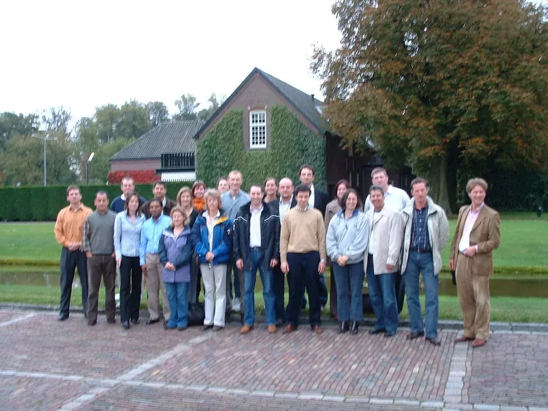 Miguel with a second group beside a landscaped property